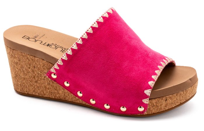 corky bottom backless faux suede stitch wedge