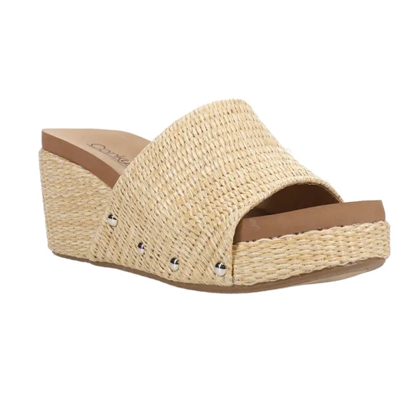 raffia backless wedge