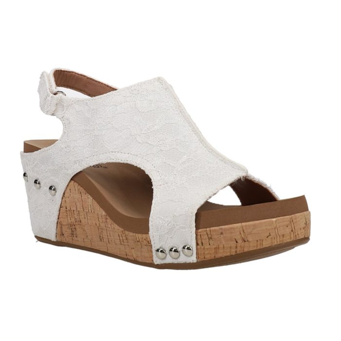 corkys Carley white lace cork bottom wedge