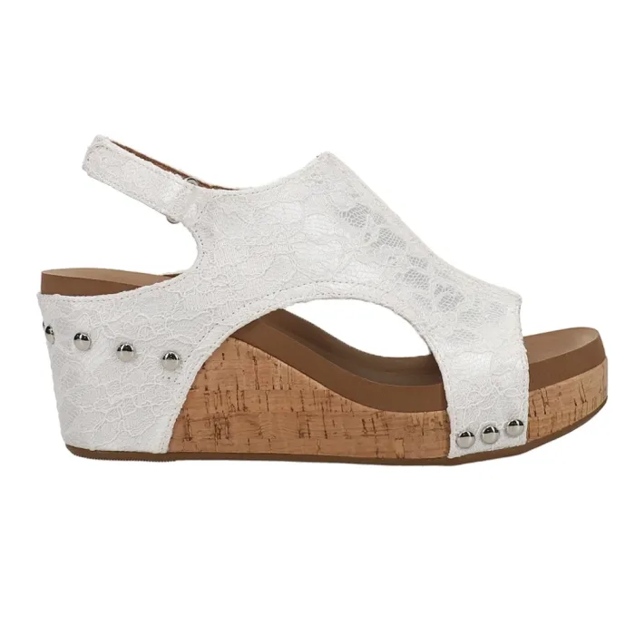 lace covered white cork bottom wedge