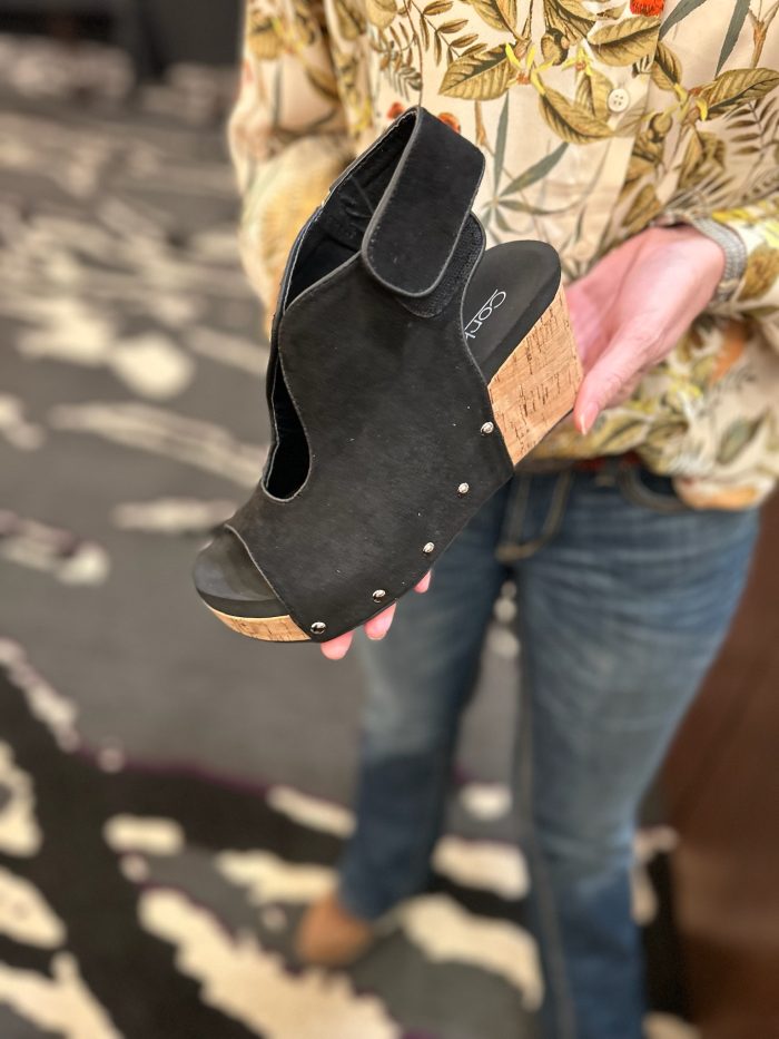 Corkys Black Faux Suede Frisky Wedge