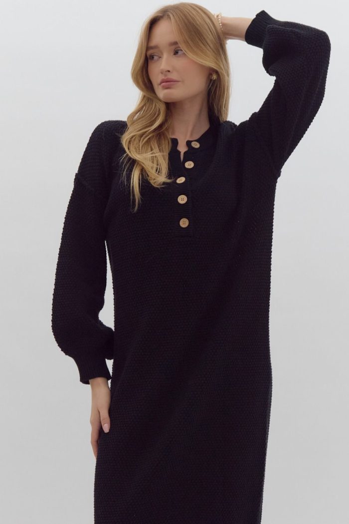 Waffle Knit Button Sweater Dress by Entro - Image 3