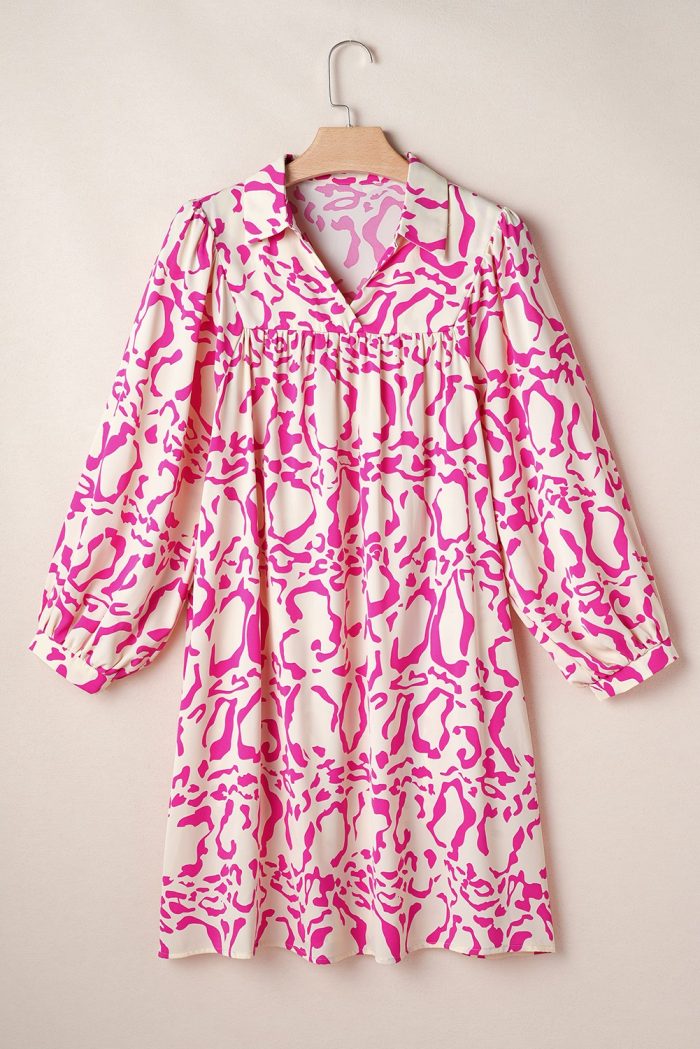 Pink Leopard Print Loose Fit Babydoll Mini Dress - Image 4