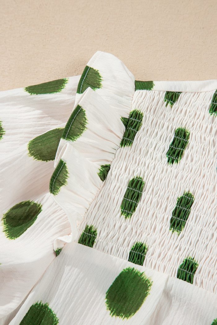 Green Dot Ruffle Trim Blouse - Image 3