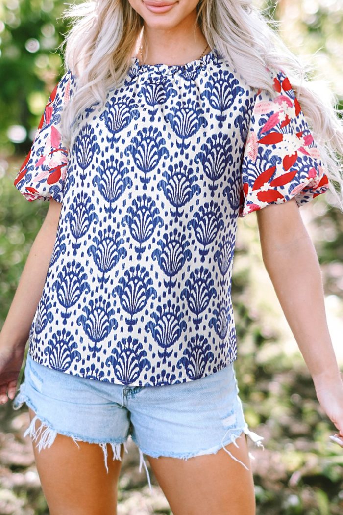 Navy Puff Sleeve Blouse