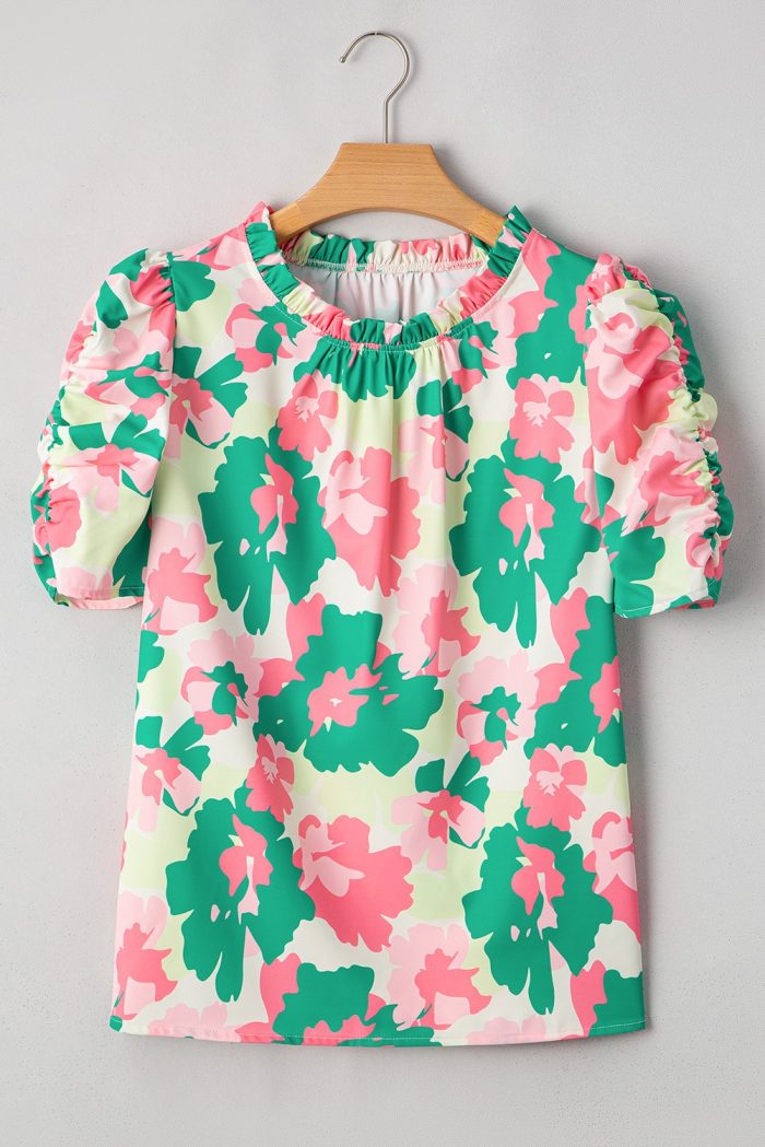 Green and Pink Floral Blouse