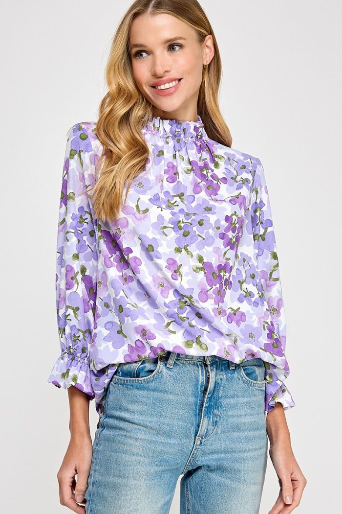 Lavender Spring Floral Printed Blouse