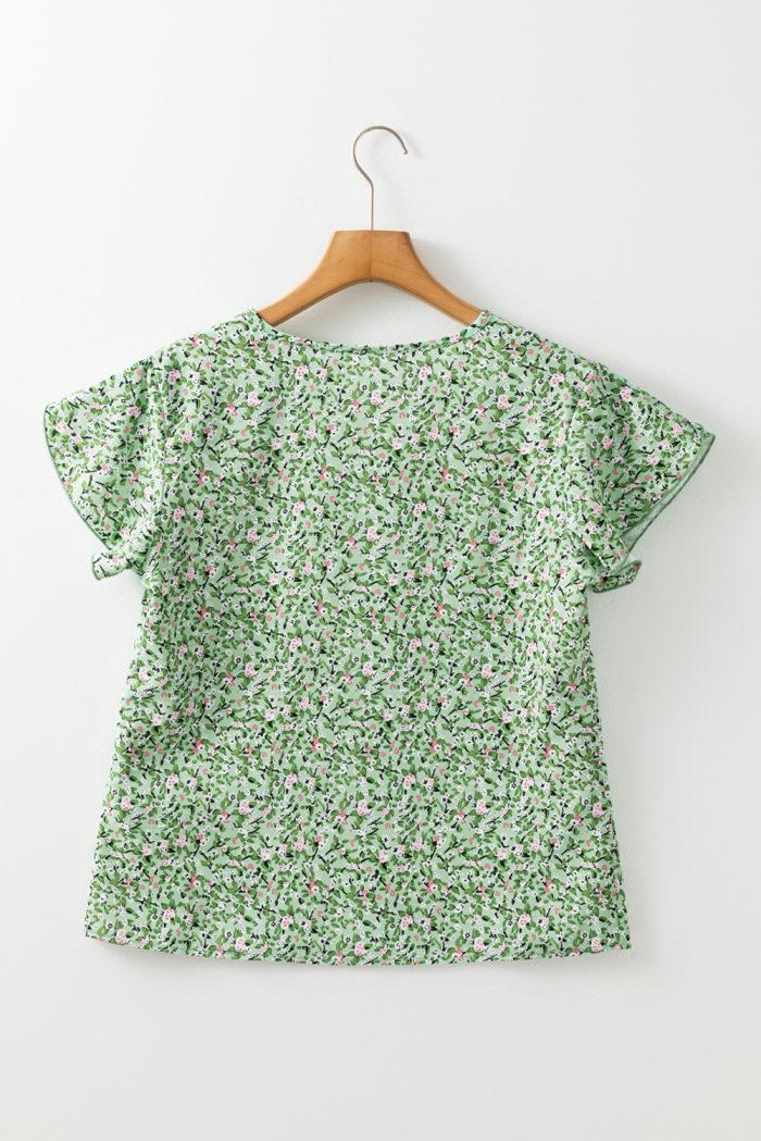 Boho Floral V Neck Short Sleeve Blouse - Image 4
