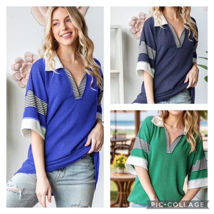 Heimish Green V Notch Neck Design Casual Top