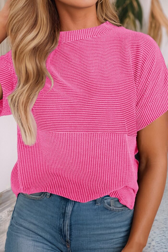 Corded PINK Knit Mock Neck T Shirt
