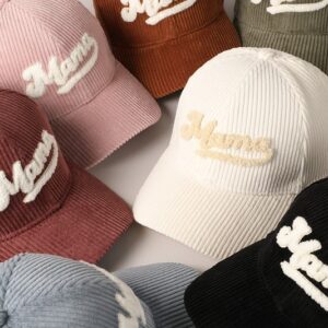 Corduroy MAMA ball cap with fuzzy patch lettering