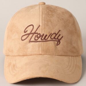 Howdy Beige Text Embroidery Suede Baseball Cap