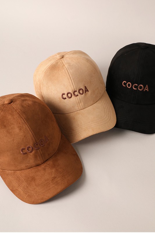 Cocoa Cognac Text Embroidery Suede Baseball Cap