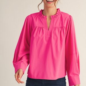 Jodifl LS Hot Pink Textured Blouse