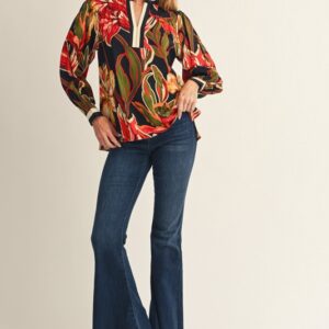 Jodifl LS Floral Mandarin Collared Blouse