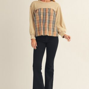 Jodifl Cream Plaid Mix Top