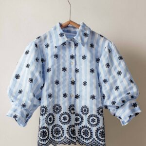 Embroidered Blue Stripe Bloom Blouse