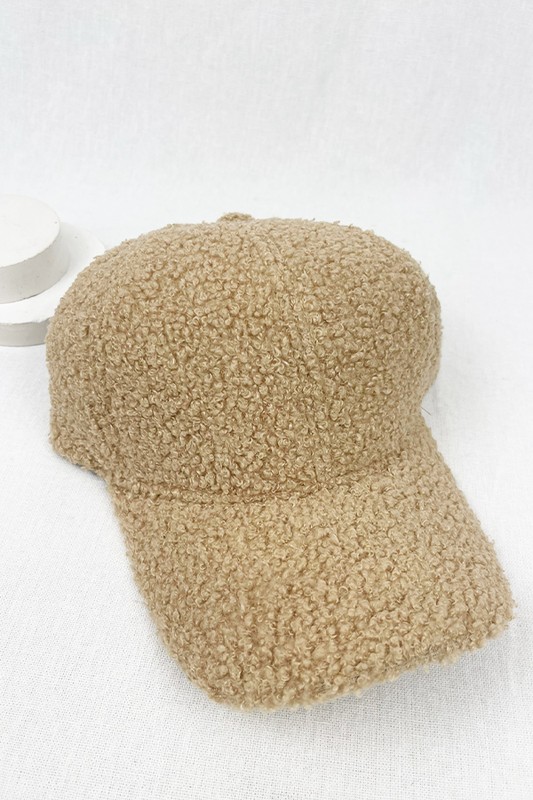 Teddy Fleece Taupe Faux Lamb Baseball Cap