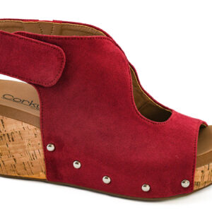Corkys Dark Red Faux Suede Frisky Wedge
