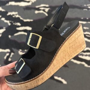 Corkys Black Faux Suede My 2 Cents Wedge