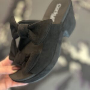 Corkys Black Faux Suede Bowed Up Wedge