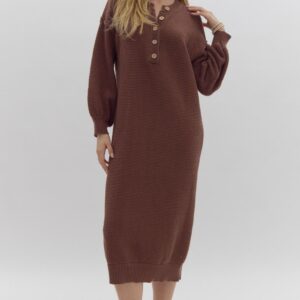 Entro Brown Waffle Knit Button Sweater Dress