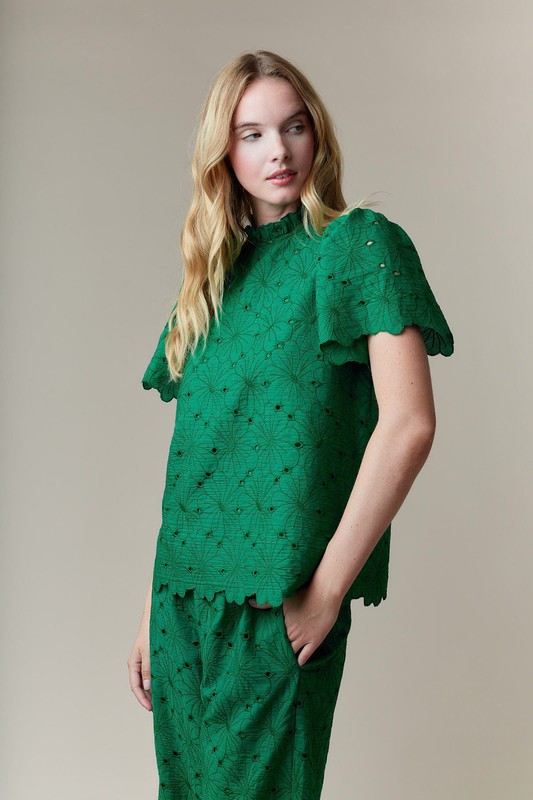 Eyelet Textured Green Shirt and Pant SET
