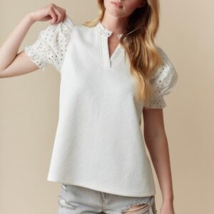 Textured White Short Sleeve Blouse