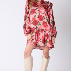 Satin Short Rose Floral Dress