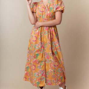 Paisley Woven Midi Zipper Accent Dress