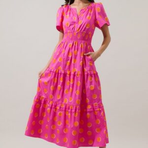 Sugarlips Rosy Polka Dot Palmer Poplin Tiered Maxi Dress