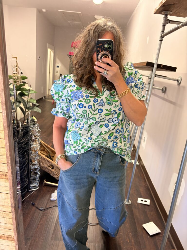 Sugarlips Blue and Green Floral Blouse