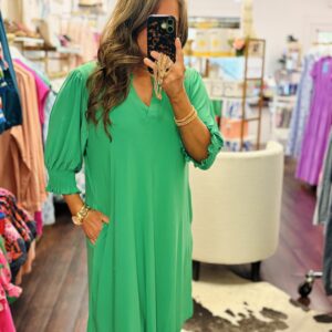 Smocked Sleeve Lizzy Collar Shirt Dress