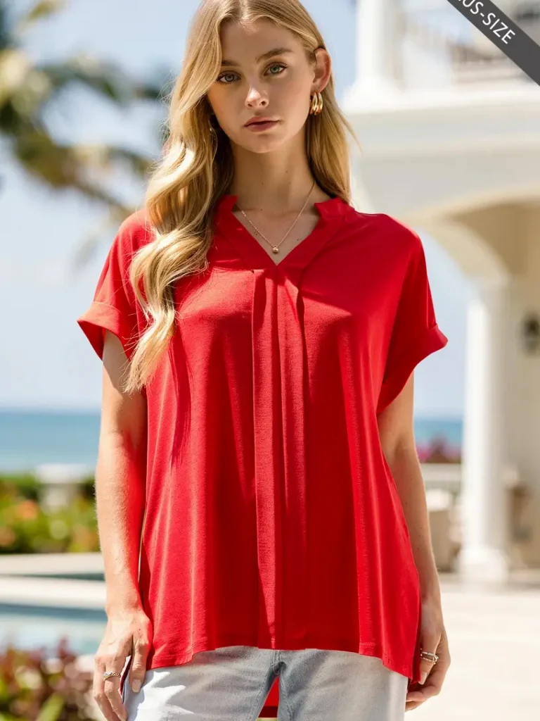 Red Pleated Lizzy Top