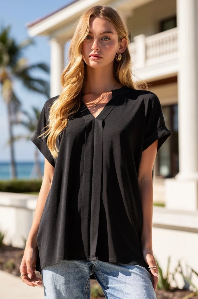 Black Pleated Lizzy Top