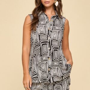 Sleeveless Shoreline Black Abstract Travel Sets